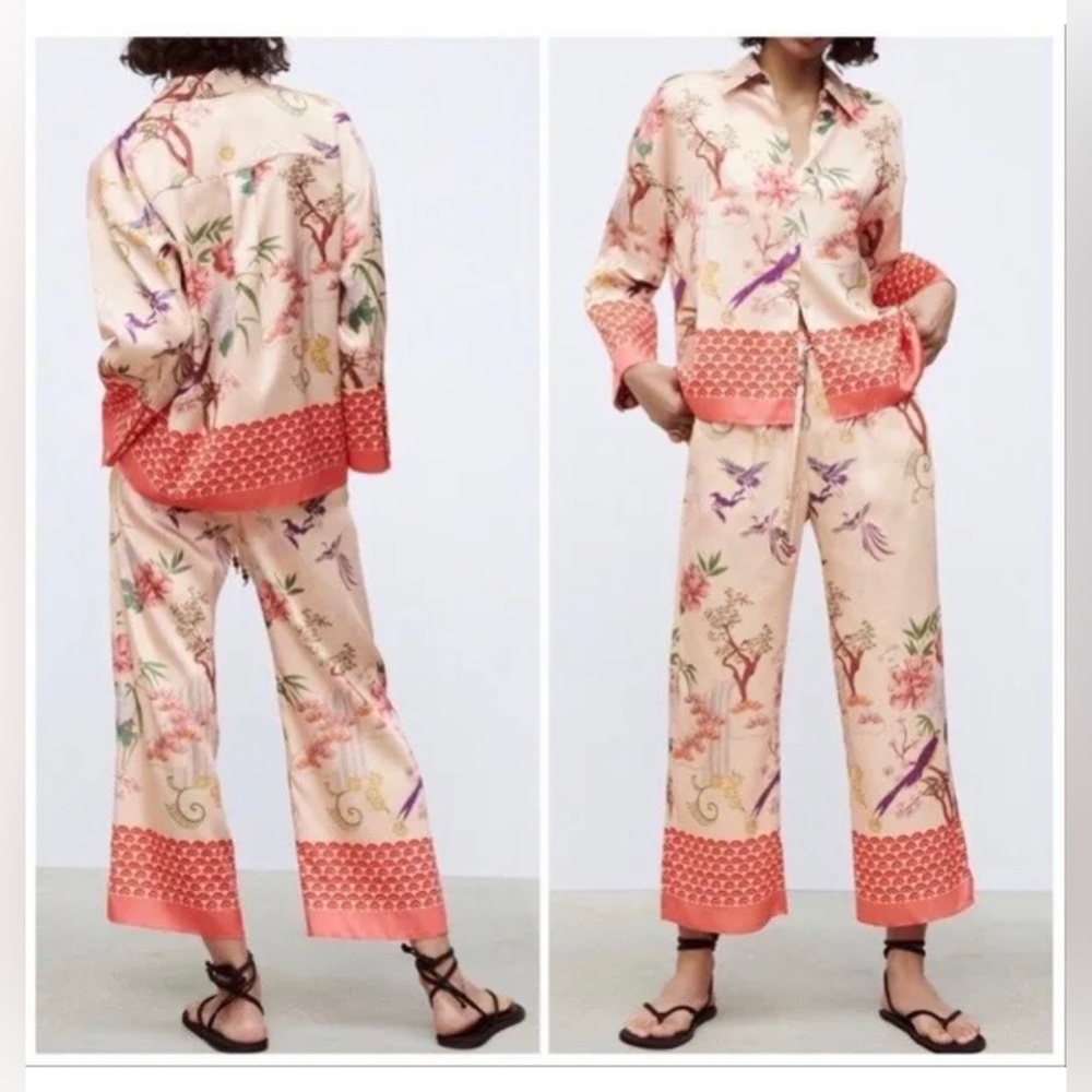 Zara women’s printed pajama-style pants.